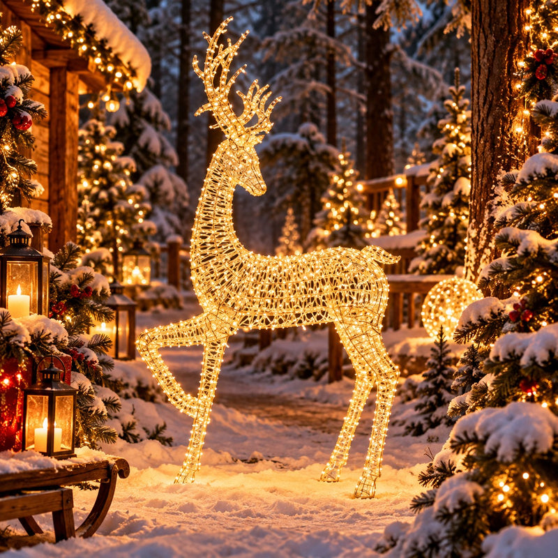 Ad Trend Renna Natalizia Luminosa Oro 5200 LED in Plastica IP44 123x40xH270 cm – Décoration de Noël pour Extérieur et Jardin
