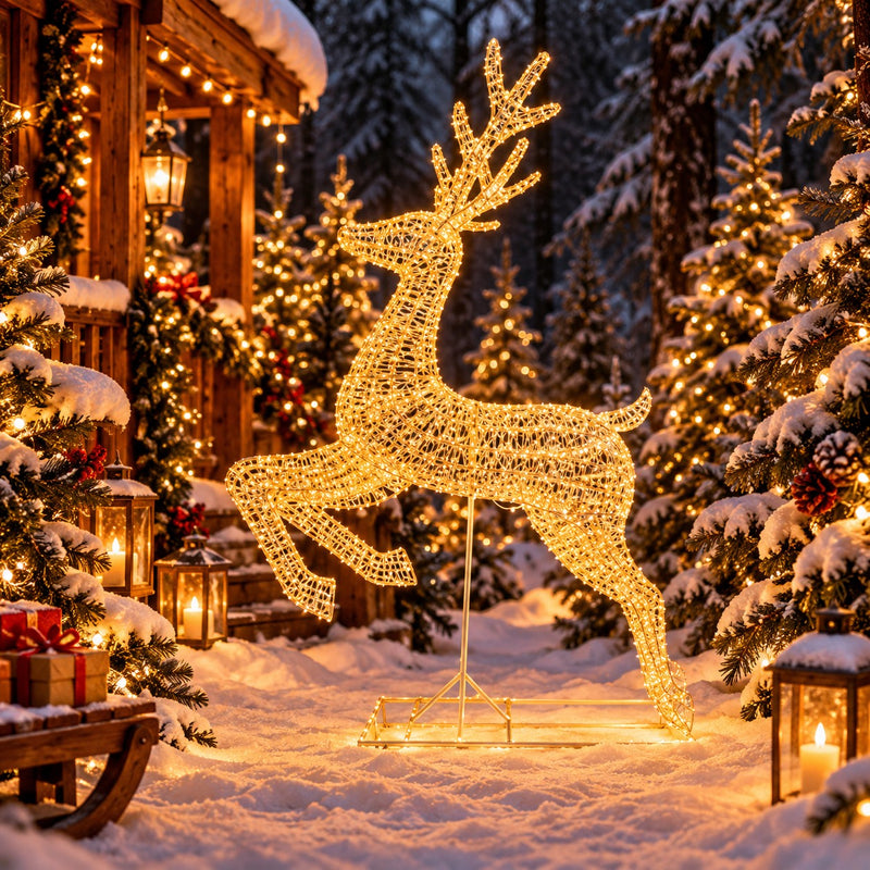 Ad Trend Renna Natalizia Luminosa Oro in PE, Plastica e Ferro con 9300 Luci LED IP44 230x70xH330 cm – Decorazione di Natale per Esterno e Giardino