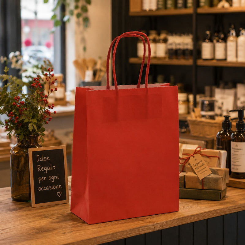 L'Arcolaio Shopper Kraft Rouge Cadeaux de Noël 18x7x24 cm Cfl 10 pz
