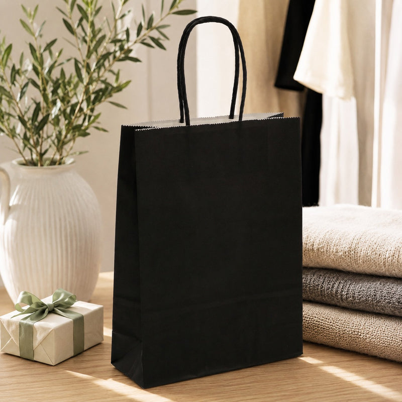 L'Arcolaio Shopper Kraft Noir Cadeaux de Noël 18x7x24 cm Cft 10 pcs