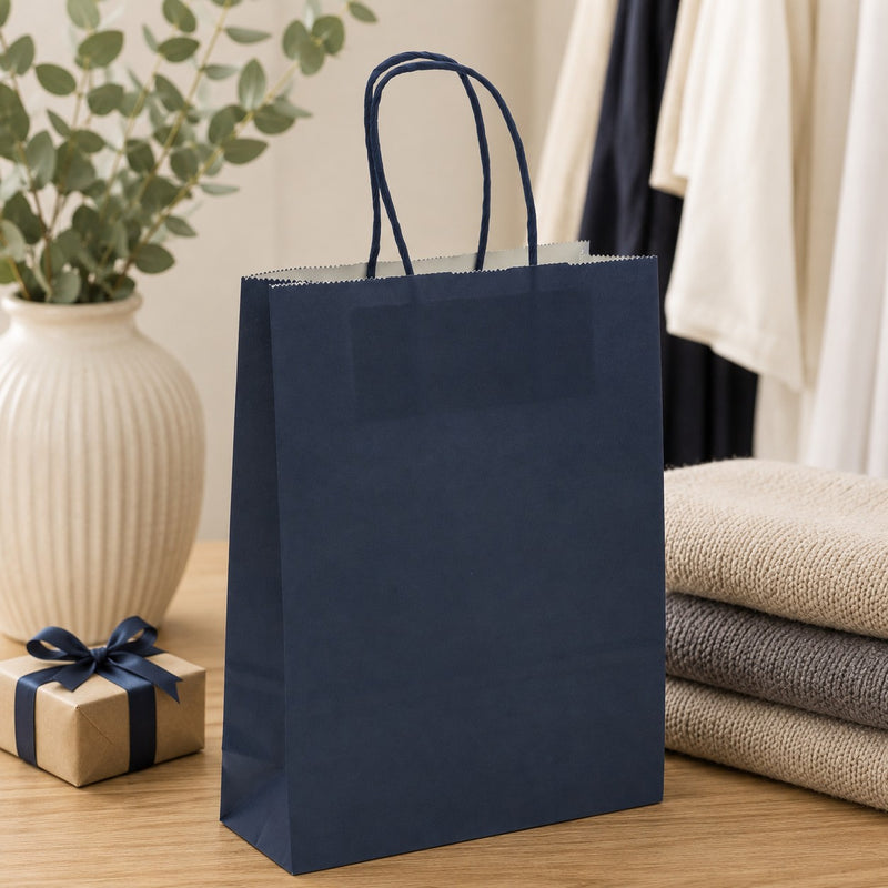 Le Sac Shopper Kraft Bleu L'Arcolaio Cadeaux Noël 18x7x24 cm Lot 10 pcs