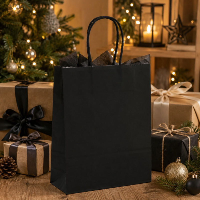 Shopper Kraft Noir L'Arcolaio Cadeaux Noël 22X10X29 Lot 10 pcs