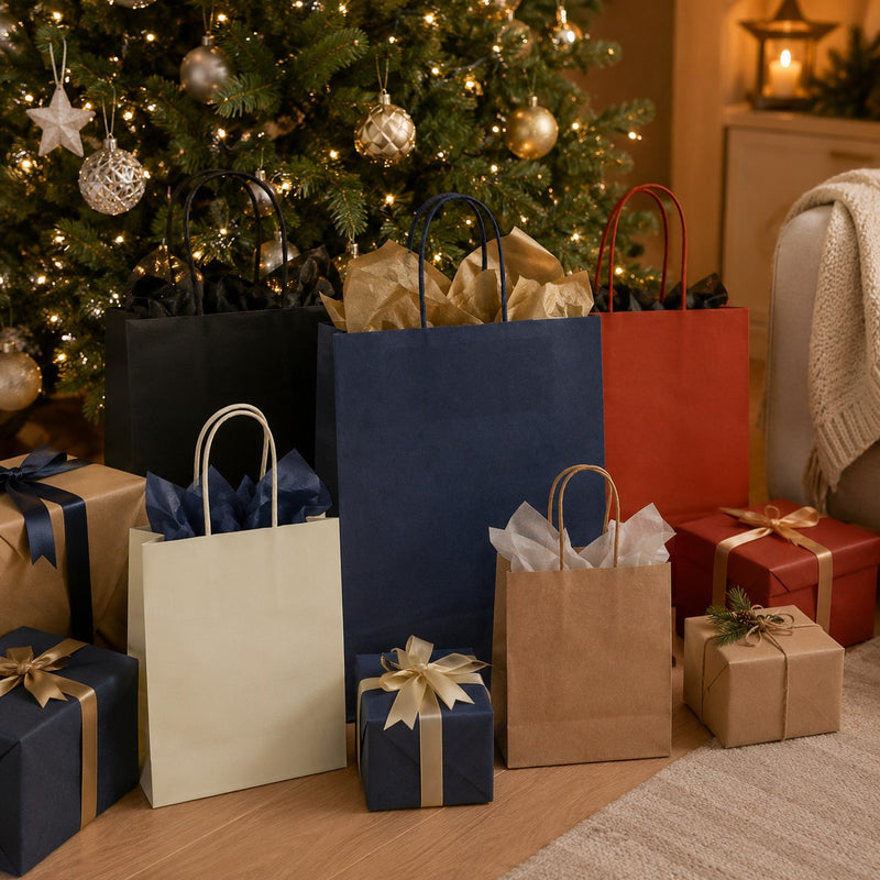 Sac L'Arcolaio Kraft Bleu Cadeaux de Noël 22X10X29 Lot 10 pcs