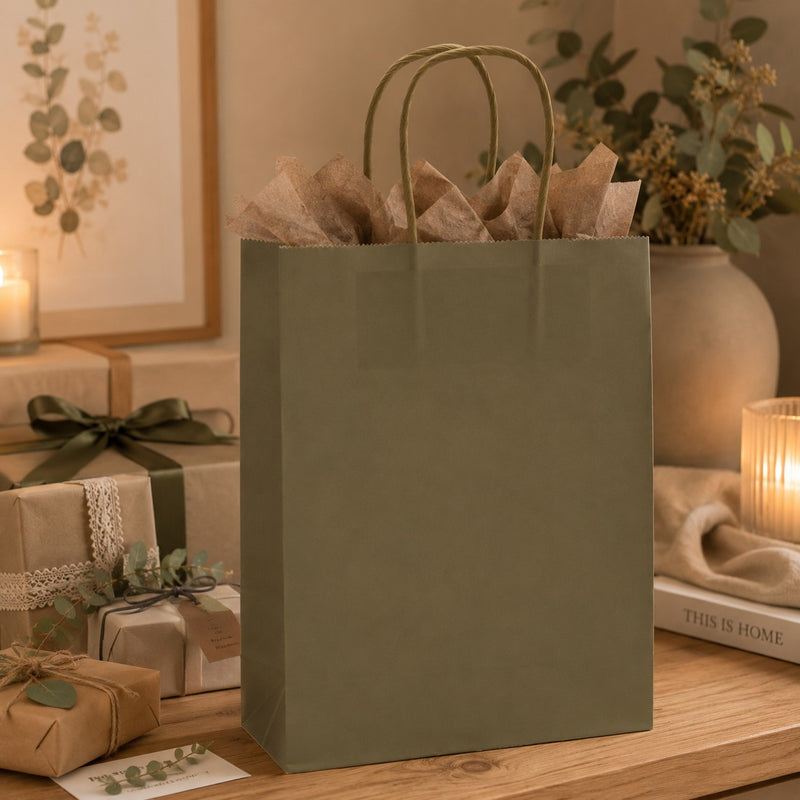 Sac Shopper Kraft Vert L'Arcolaio Cadeaux de Noël 22X10X29 Lot 10 Pcs