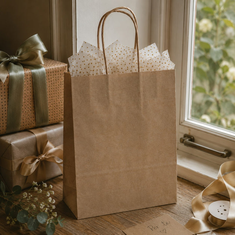 Le Shopper L'Arcolaio Kraft Naturel Cadeaux de Noël 26x11x34 Cm Lot 10 Pcs