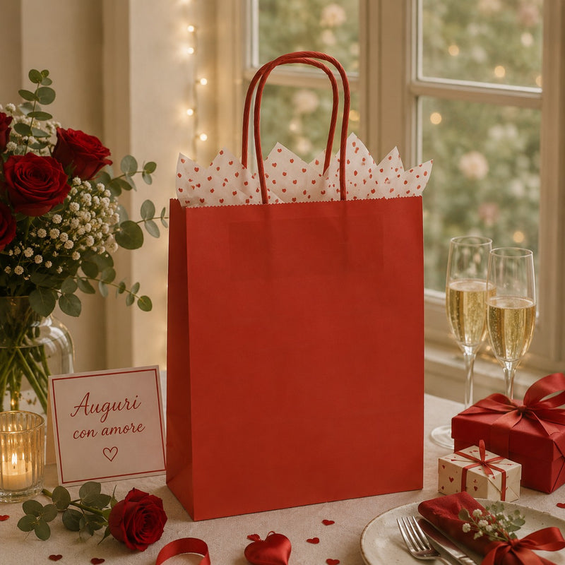 Le Shopper Kraft Rouge L'Arcolaio Cadeaux de Noël 26X11X34 Cm Colis de 10 Pcs