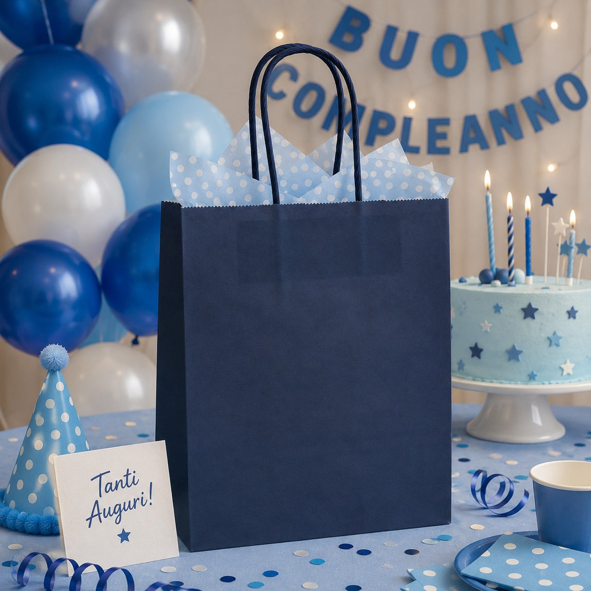 Le Sac à Provisions L'Arcolaio Kraft Bleu Cadeaux de Noël 26X11X34 Cm Cf 10 Pcs
