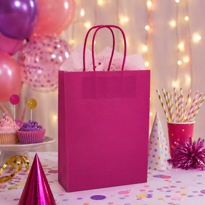 Le Sac Shopper L'Arcolaio Kraft Fuchsia Cadeaux Noël 26X11X34 Cm Lot 10 pcs