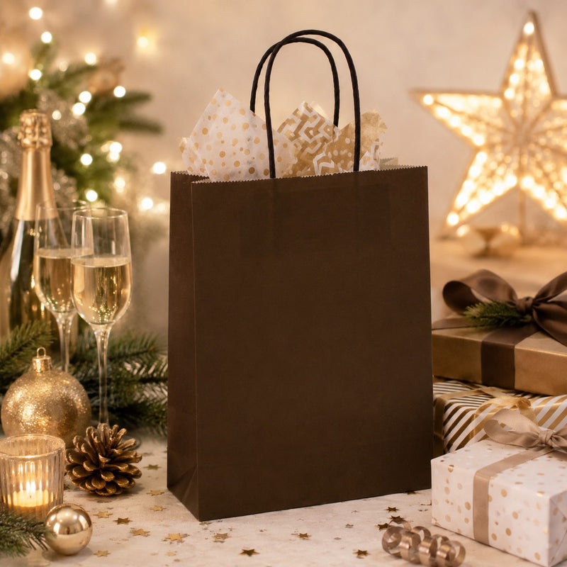 L'Arcolaio Sac à Provisions Kraft Marron Cadeaux de Noël 26x11x34 Cm Colis de 10 Pcs