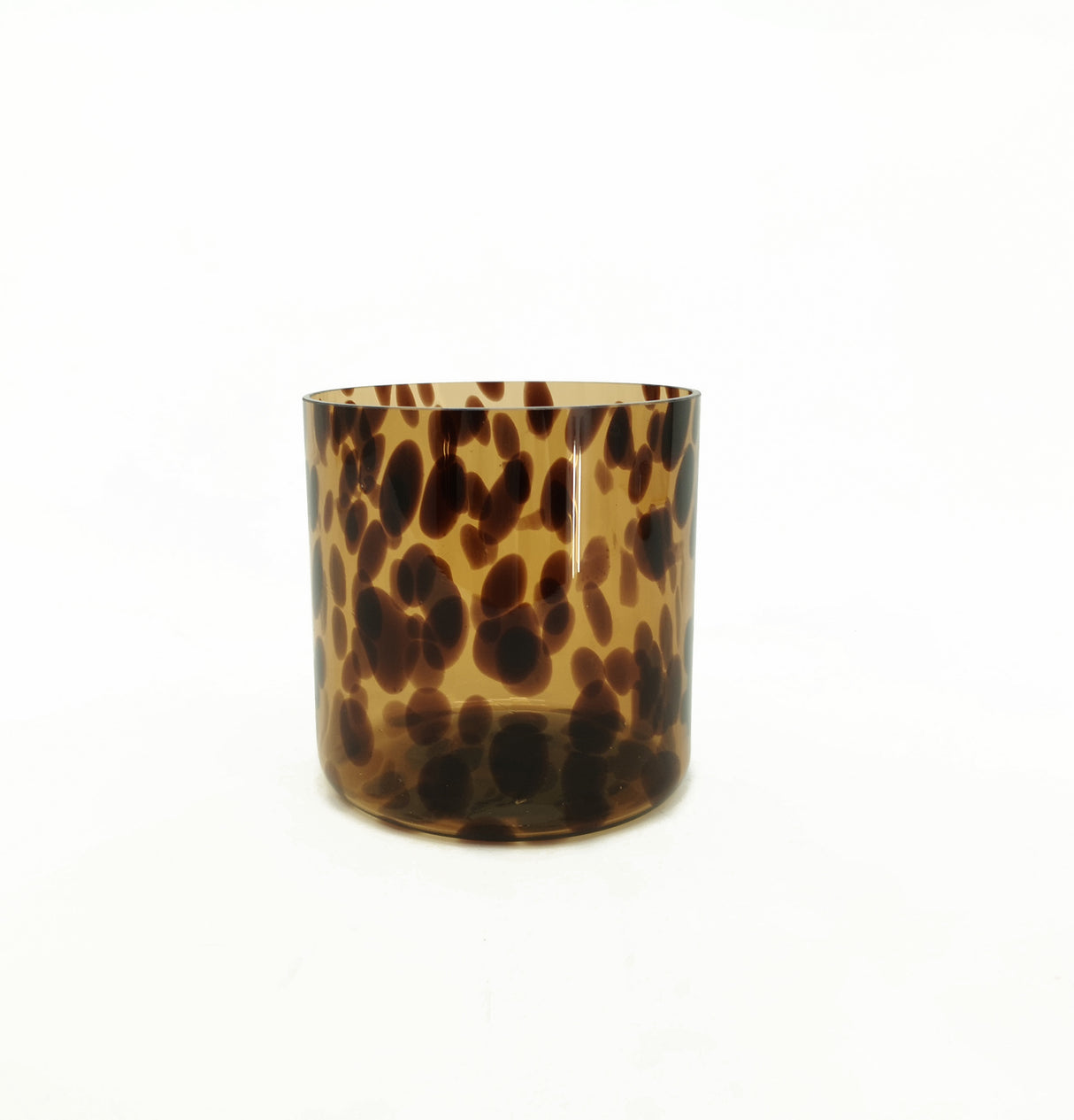 Vase droit Vimin Box en verre tacheté D 12 cm H 12 cm Marron