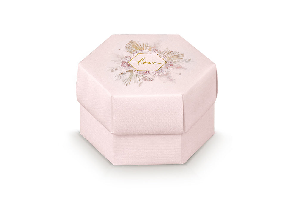 Boîte Scotton hexagonale Pampas Love 80 x 55 mm Rose 10 pièces