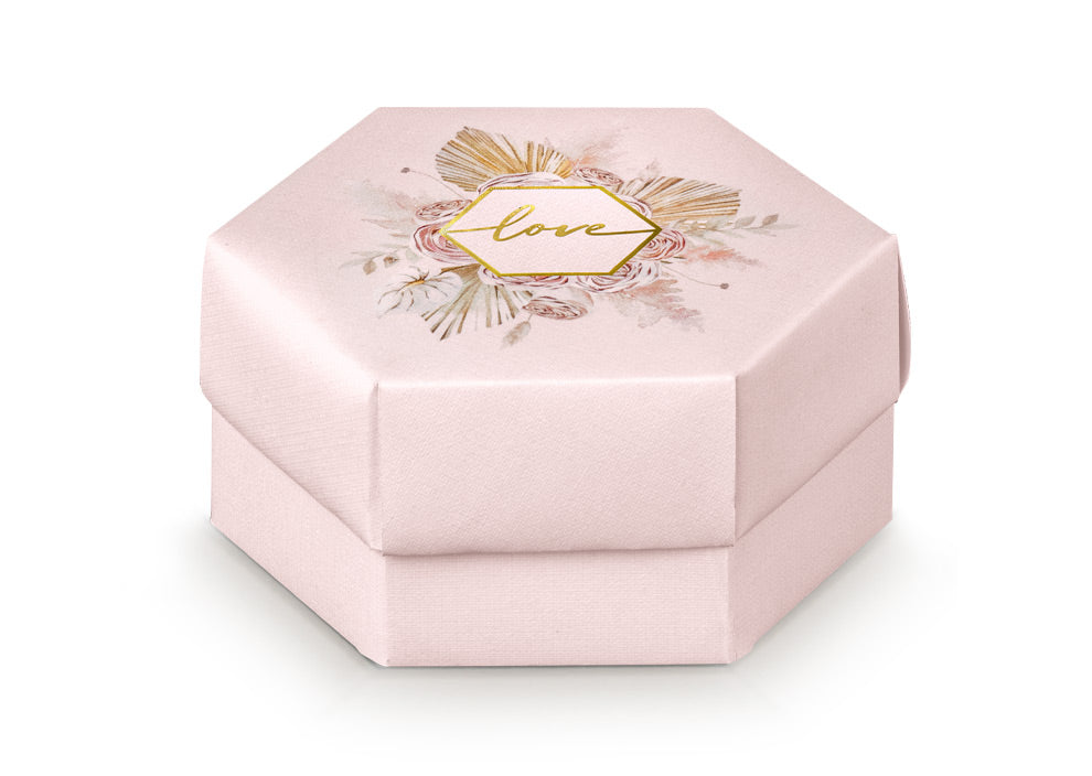 Boîte Scotton hexagonale Pampas Love 110 x 60 mm Rose 10 pièces