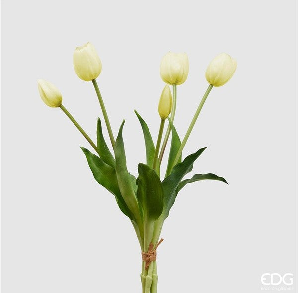 EDG Enzo De Gasperi Bouquet of 5 Tulips Olis Ass. H 40 Cm Ivory 1 Pc