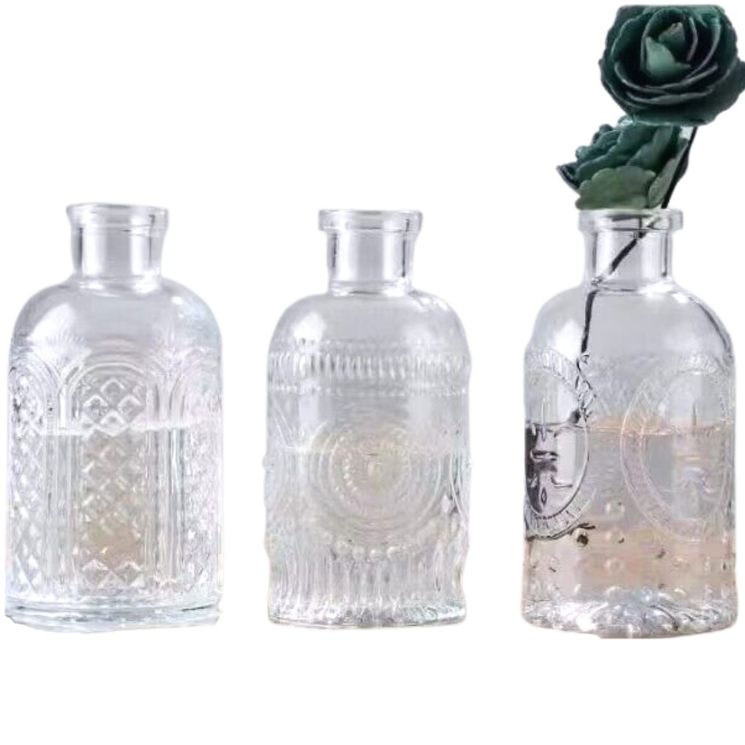 Wicker Box Transparent Bottle D 6 Cm H 13 Cm Mix 3Pcs