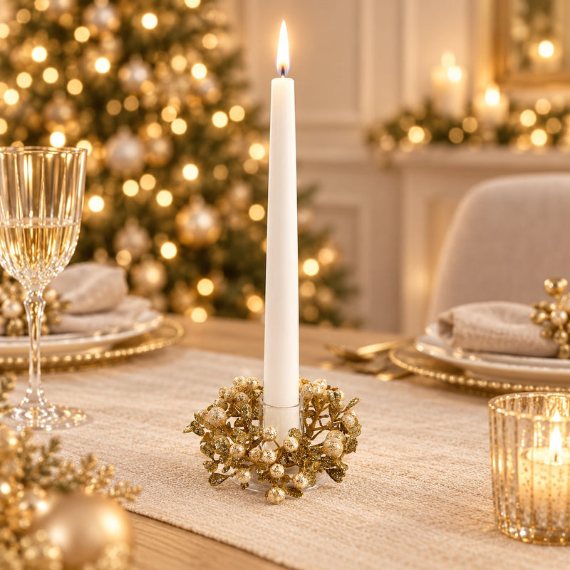 EDG Enzo De Gasperi Corona Natalizia con Bacche e Foglie Ø9 cm Champagne – Decorazione di Natale
