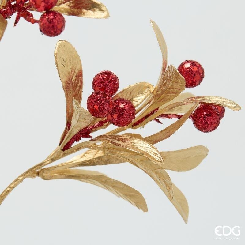 EDG Enzo De Gasperi Ramo Bacche con Foglie Red Gold H75 cm – 1 Pezzo Assortito Décoration de Noël
