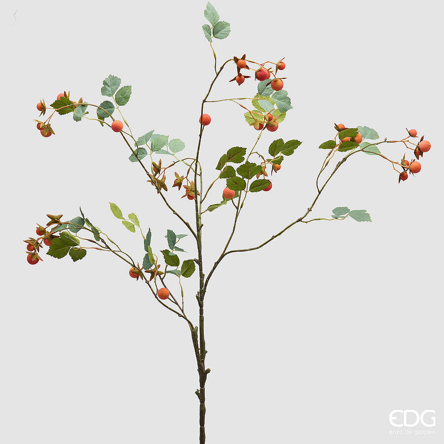 EDG Enzo De Gasperi Ramo Rosa Canina con Foglie Orange H120 cm – Fiore Artificiale Decorativo