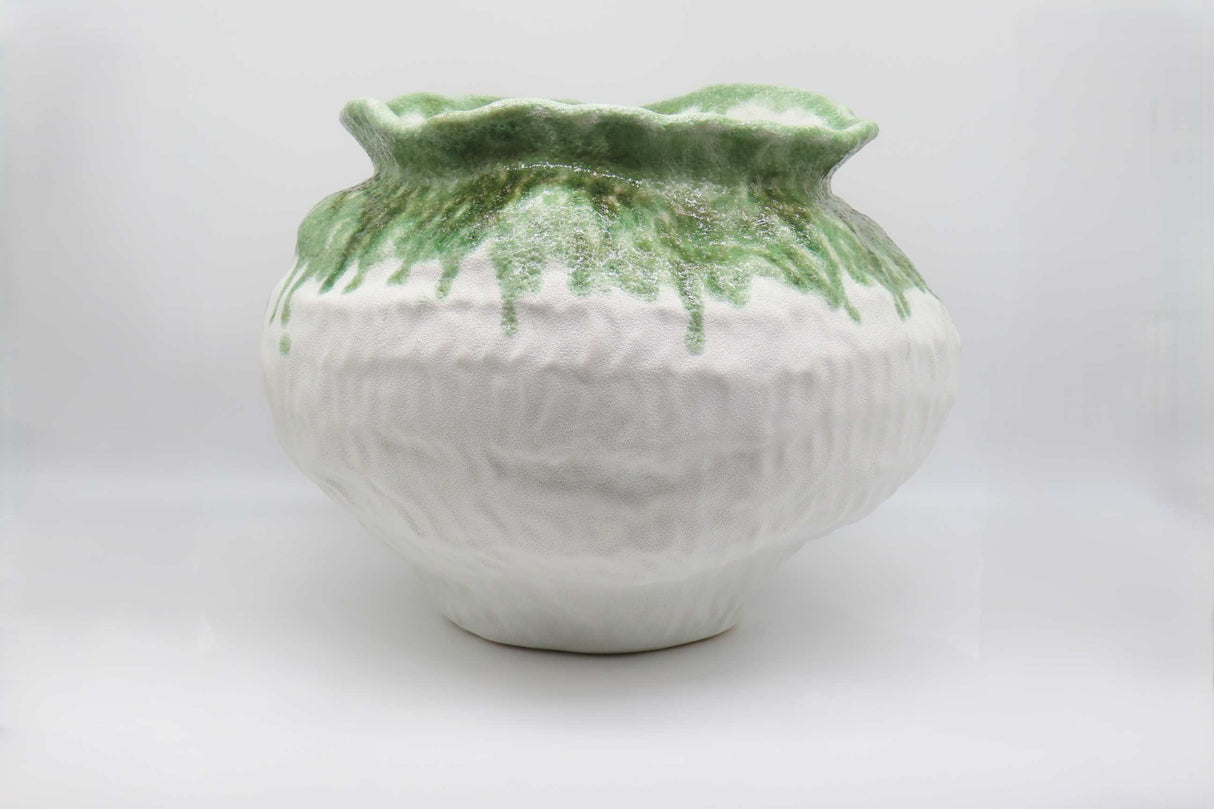 BONTURI CASA HOME DECORATION Grand Pot H 21 Cm 39 x 39 Cm Céramique Lave Blanc Vert