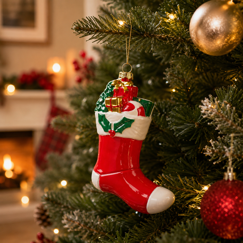 EDG Enzo De Gasperi Décoration de Noël Chaussette H 11 cm L 9 cm L 4 cm Blanc Rouge