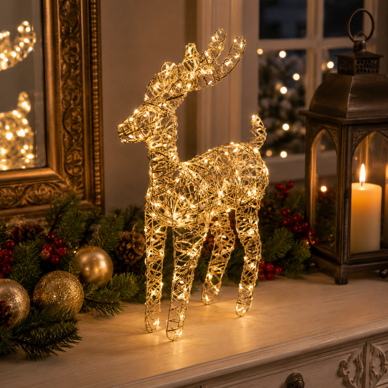 EDG Enzo De Gasperi Décoration Renne de Noël LED tressé 50 micro-LED H 60 cm L 30 cm P 15 cm IP20 Or