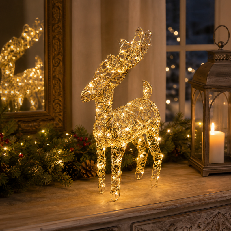 EDG Enzo De Gasperi Décoration Renne de Noël LED tressé 40 micro-LED H 37 cm L 25 cm P 12 cm IP20 Or