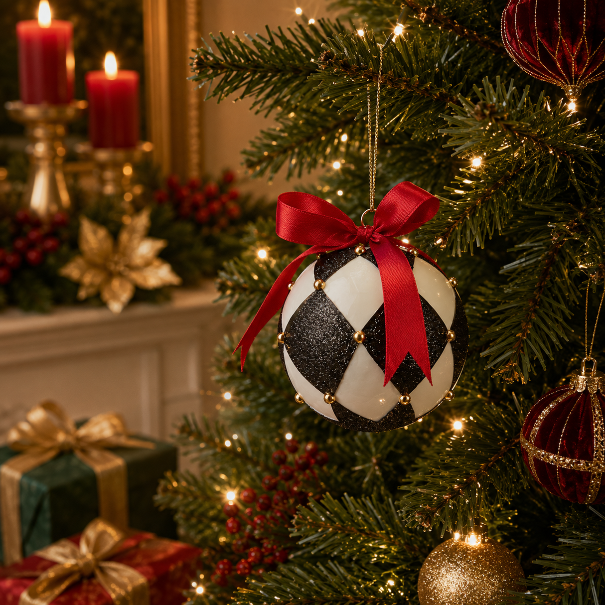 Décoration de Noël EDG Enzo De Gasperi Boule d'échecs en verre D 8 cm Blanc Noir 1 pièce