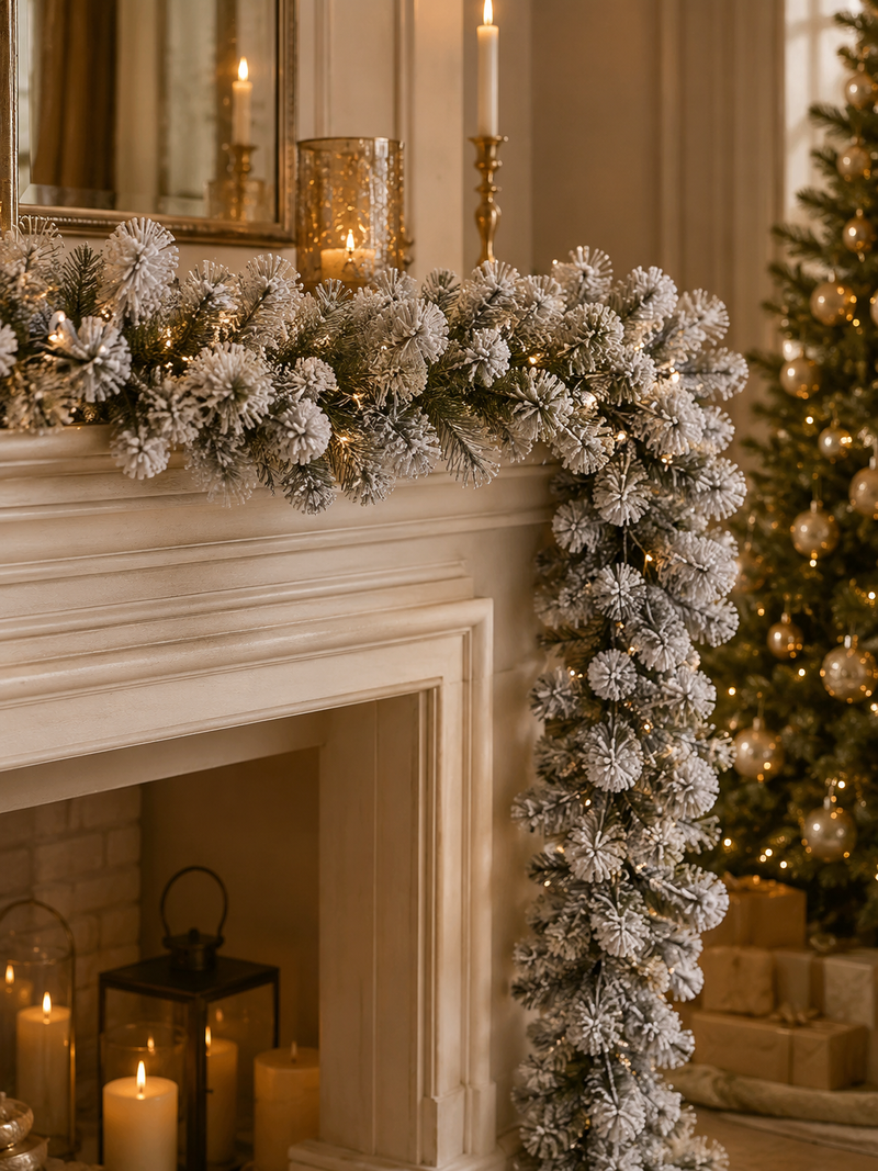 Guirlande de Noël EDG Enzo De Gasperi Pin enneigé L 270 cm 180 branches épaisses Blanc Vert