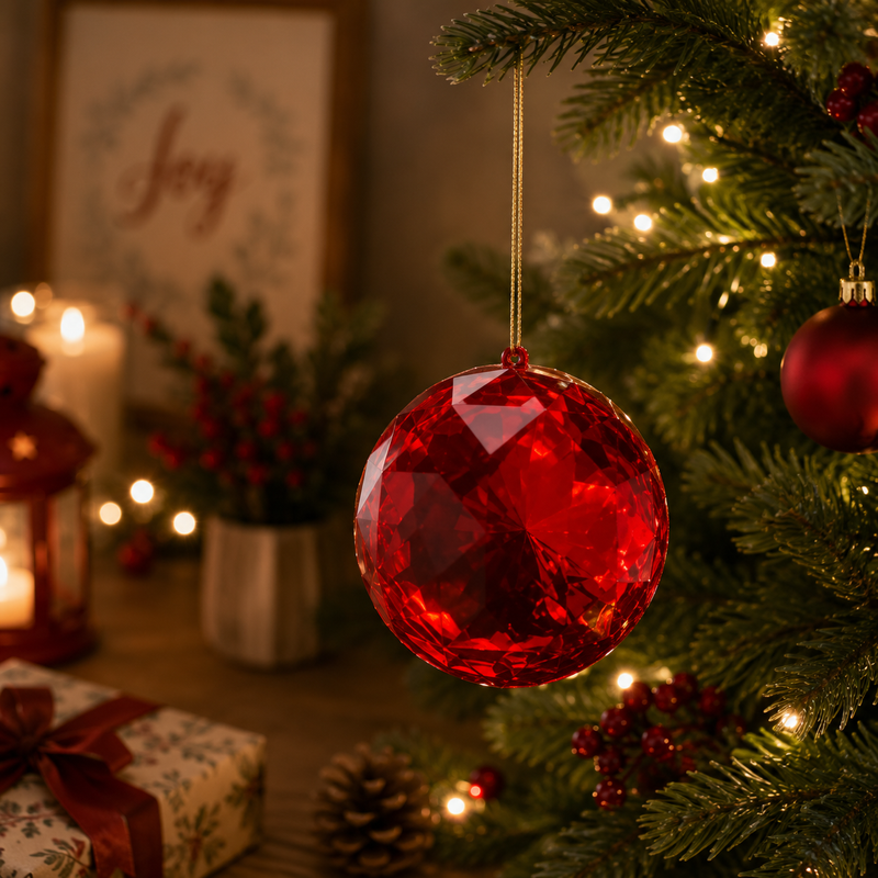 Décoration de Noël en forme de diamant rond EDG Enzo De Gasperi, à suspendre, Ø 12,5 cm, L 6,5 cm, rouge.