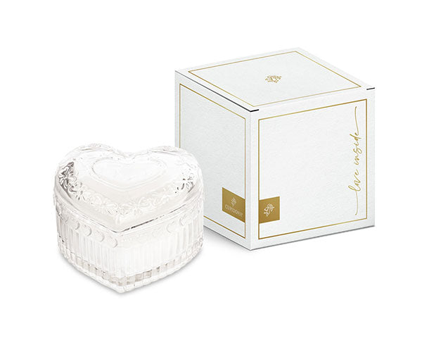 Bougie parfumée en forme de cœur Cupido&Co. en verre transparent avec boîte
