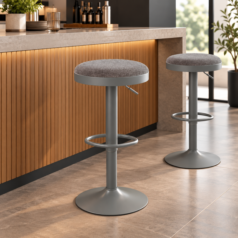Dimo Tabouret Tom en Polypropylène et Tissu Gris – Tabouret Moderne pour Cuisine et Presqu'île