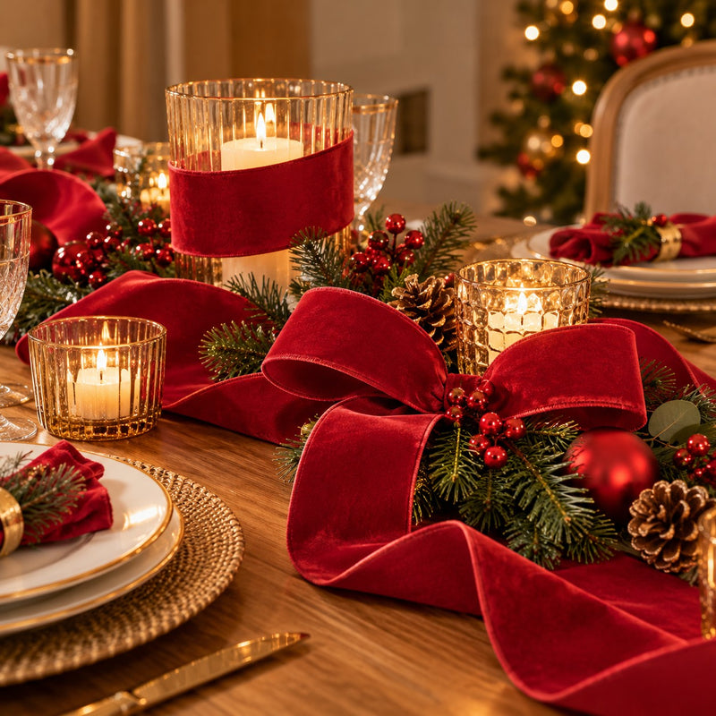Piovaccari Ruban Noël Double Velvet Rouge 63 mm x 7 m – Ruban en Double Velours Décoratif pour Sapin de Noël, Nœuds et Cadeaux