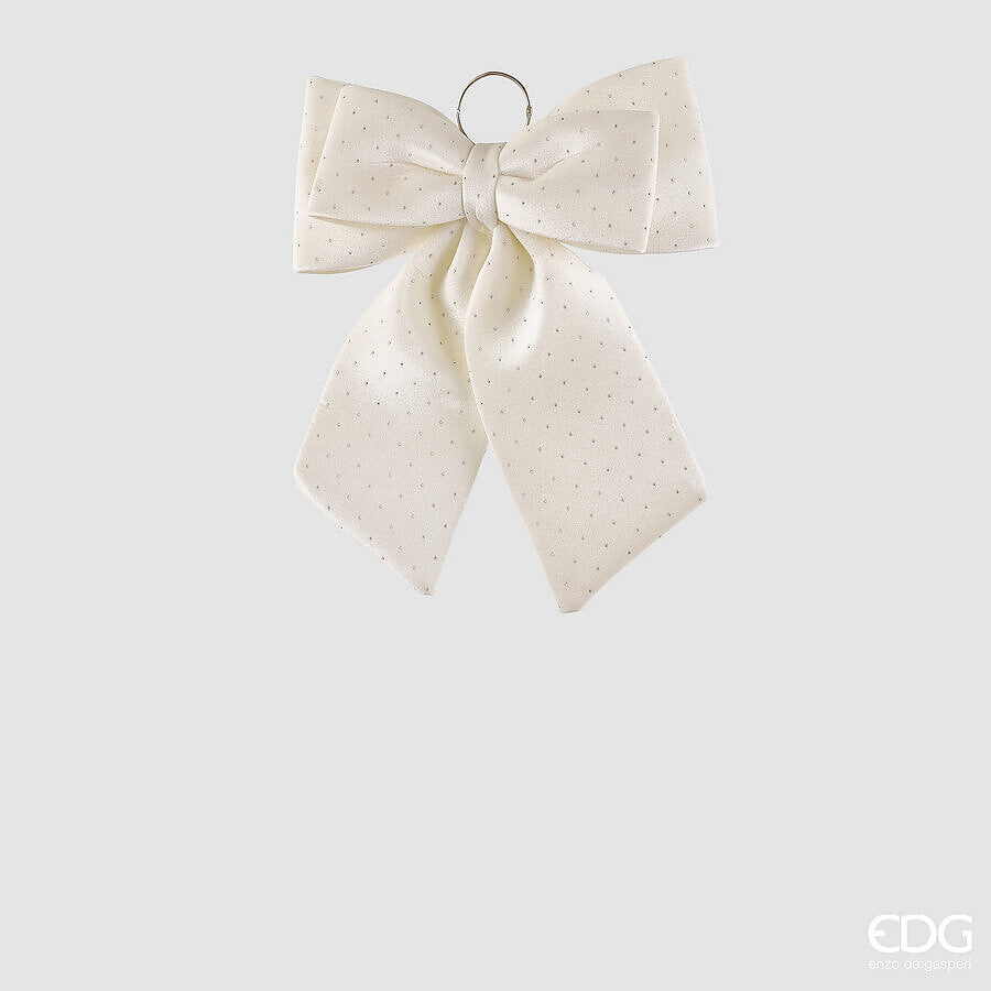 EDG Enzo De Gasperi Nœud de Noël en Velours Ivoire avec Paillettes H40 cm – Décoration de Noël