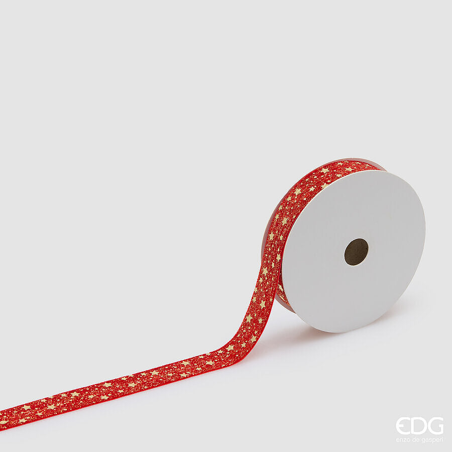 EDG Enzo De Gasperi Nastro Stelle Red Gold 2,2 cm x 10 m – Decorazione di Natale