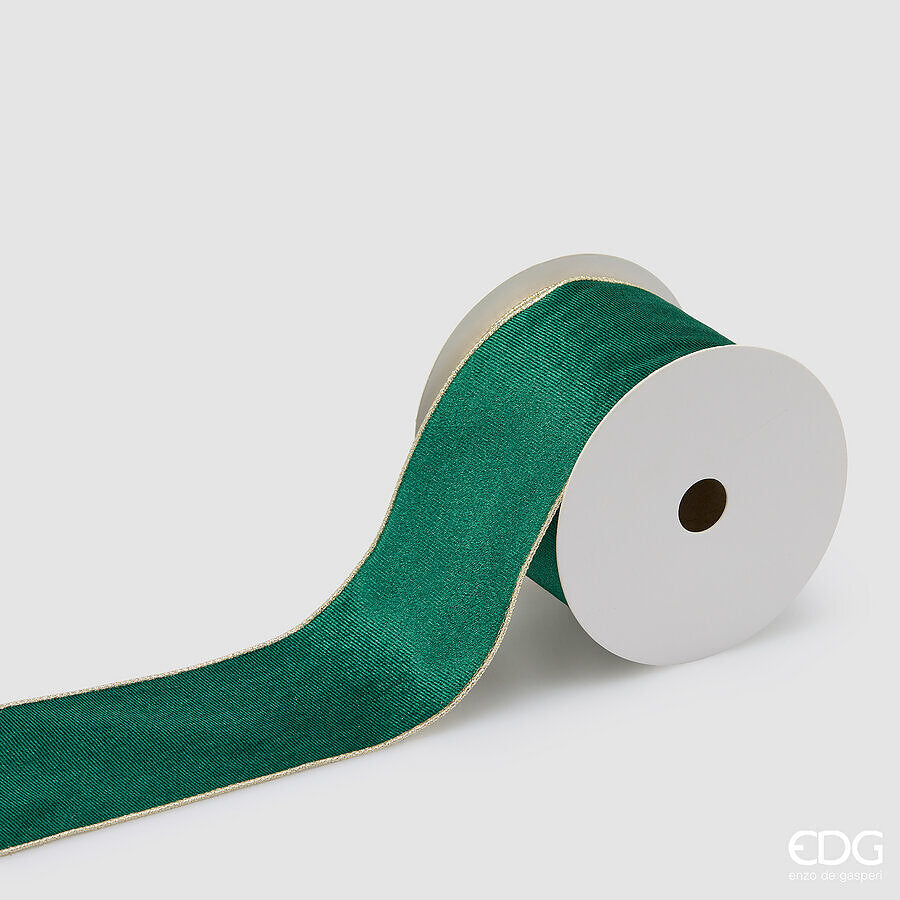 EDG Enzo De Gasperi Nastro in Velluto Green Gold 8,9 cm x 10 m – Decorazione di Natale