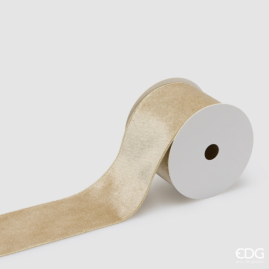 EDG Enzo De Gasperi Nastro in Velluto Sand 8,9 cm x 10 m – Decorazione di Natale