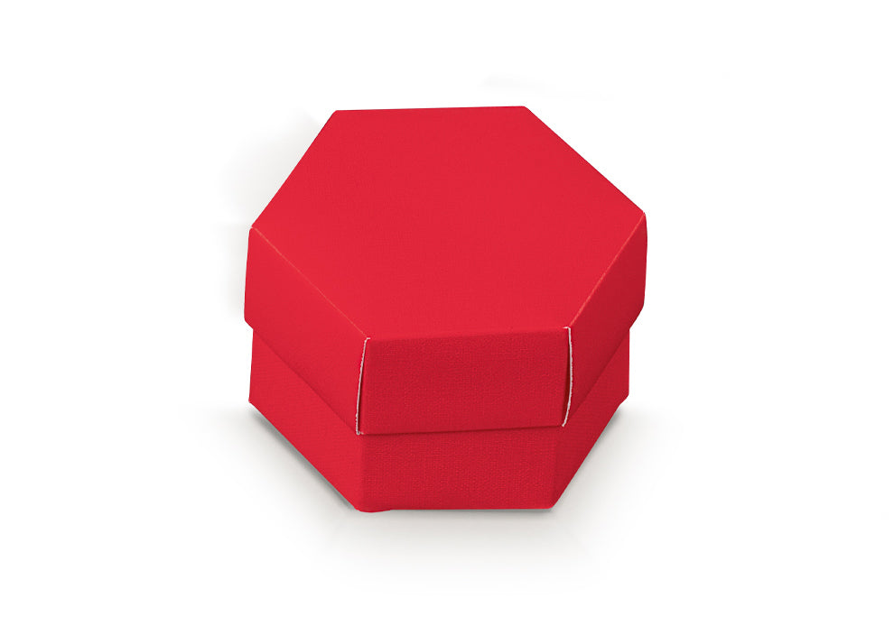 Boîte hexagonale Scotton 80 x 55 mm avec séparateur, lin rouge, 10 pièces