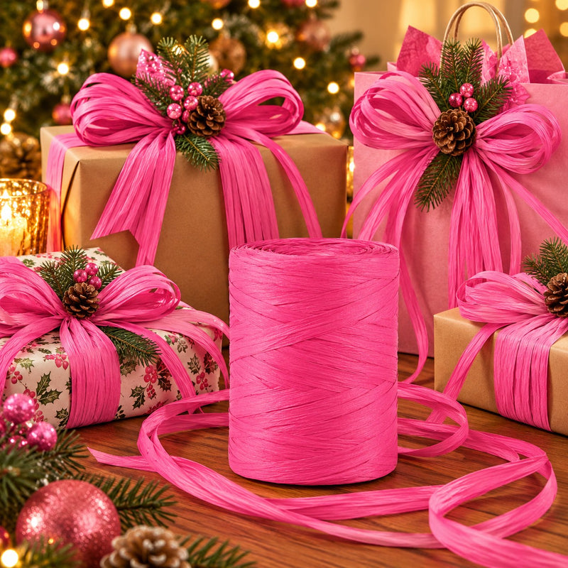 Piovaccari Paper Raphia Fuchsia 5-8 mm x 100 m – Rafia de Papier Fuchsia pour Décorrations, Nœuds, Emballages Cadeaux et Bricolage