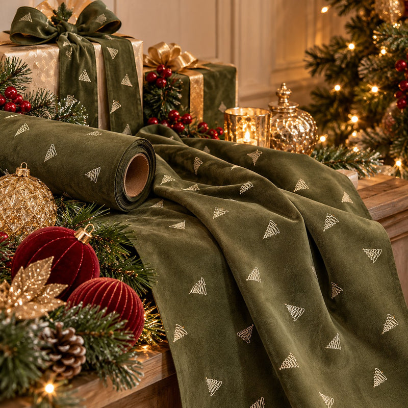 EDG Enzo De Gasperi Tissu Décoratif Pino Olive Rouleau 35x200 cm – Décoration de Noël