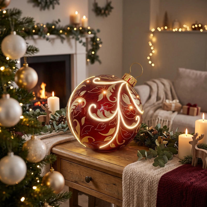 Bizzotto Décoration Sphérique Kinler Rouge avec 6 LED 68,6x53,3 cm – Sphère Lumineuse Décorative pour Noël
