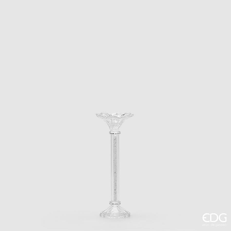 Bougeoir en cristal EDG Enzo De Gasperi, fleur, H 30 cm, P 9 cm, naturel, transparent