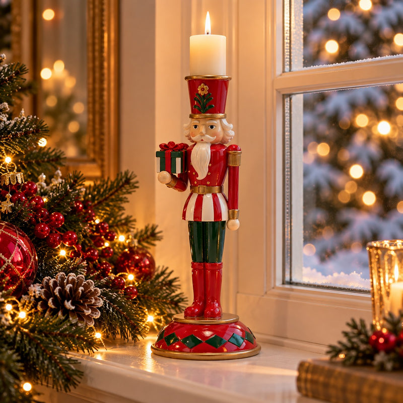 EDG Enzo De Gasperi Bougeoir Soldatino Green Red H26 Ø11 cm – Décoration de Noël