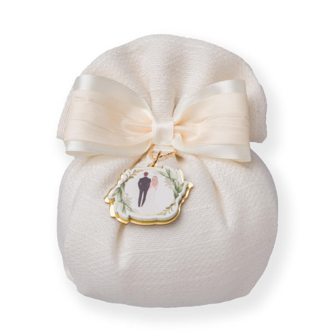 Créations pour Enzo Sachet Porte-Dragées en Tissu Écru 13x14 cm Colis 10 pcs