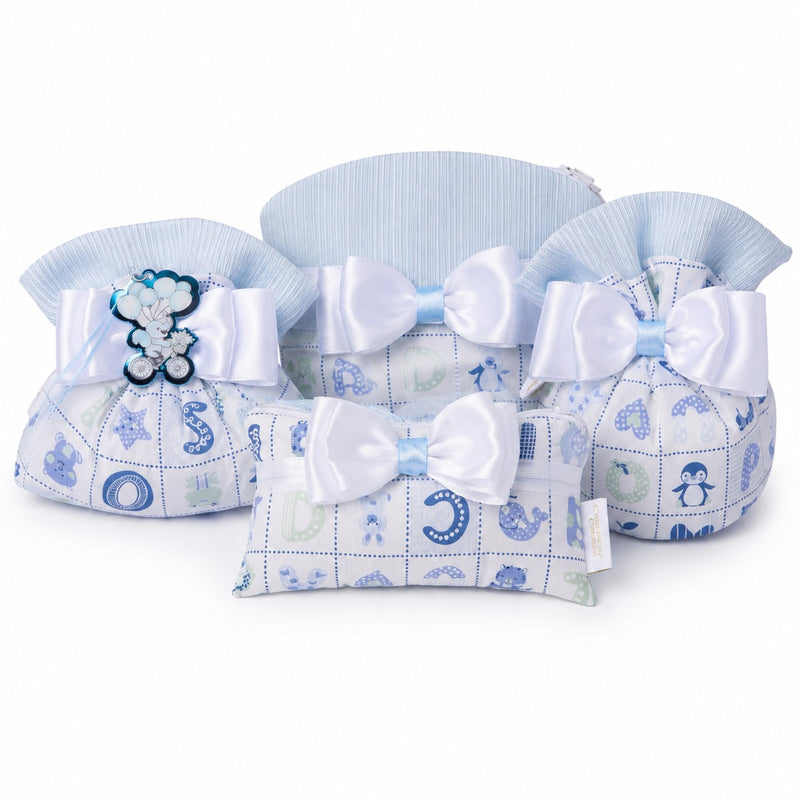 Créations pour Enzo Sachet Bonbonnière Bébé Petite Lettre Bleu Ciel 14x13 cm Porte-dragées Boîte 10 pcs