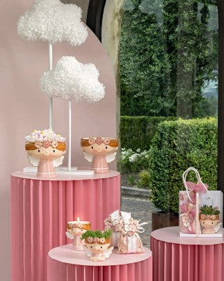 Bougie Angel rose Cupido&Co. D 75 mm H 95 mm avec cabas