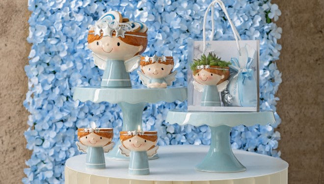 Bougie Cupid & Co. Blue Angel D 75 mm H 95 mm avec cabas