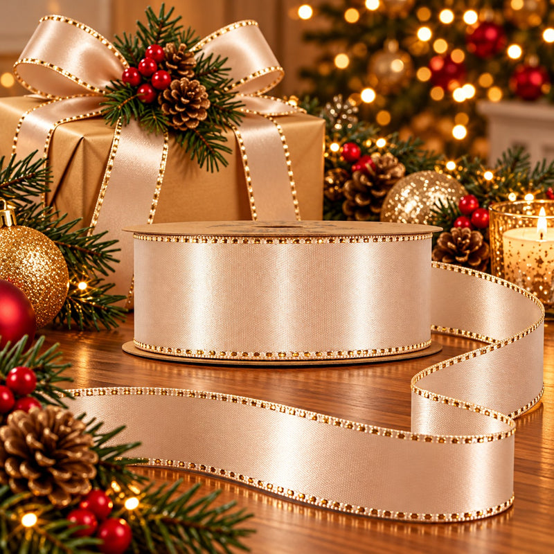 Piovaccari Ruban Satinée Rose Dust 25 mm x 20 m – Ruban Satiné Vieux Rose pour Nœuds, Emballages Cadeaux et Décorations de Noël