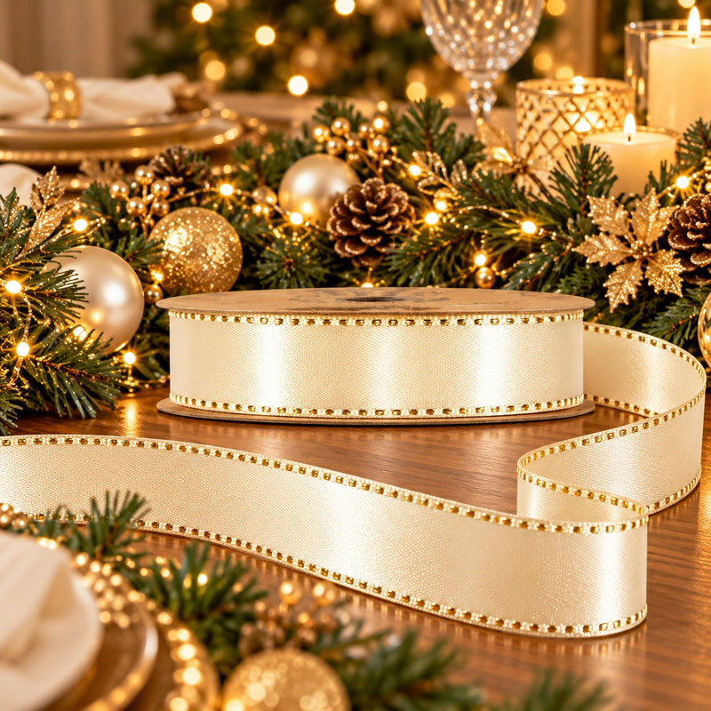 Piovaccari Ruban Satinée Cream 15 mm x 20 m – Ruban Satiné Couleur Crème pour Nœuds, Emballages Cadeaux et Décorations de Noël