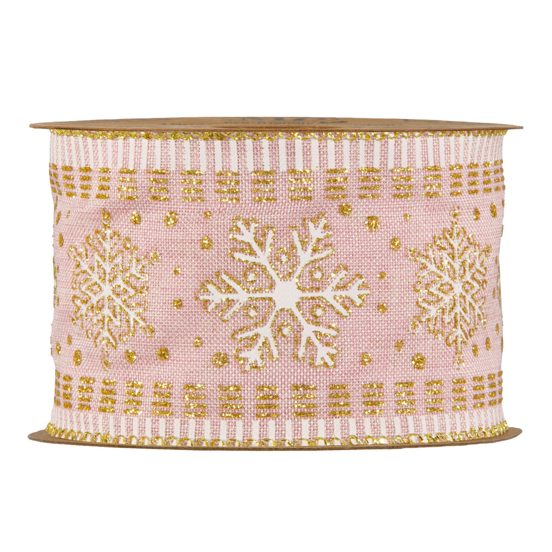 Piovaccari Ruban de Noël Snowflake in Pink Rose 63 mm x 10 m – Ruban décoratif à flocons de neige pour sapin de Noël, nœuds et emballages cadeaux