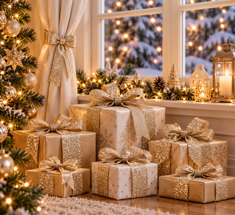 Piovaccari Ruban Desirée Champagne 63 mm x 10 m – Ruban décoratif de Noël pour sapin de Noël, nœuds et paquets cadeaux