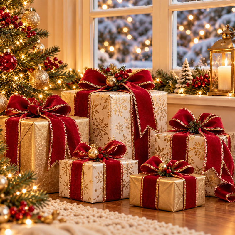 Piovaccari Ruban Double Sides Velvet & Glitter Rouge 40 mm x 10 m – Ruban de Noël en Velours et Paillettes pour Sapin de Noël, Nœuds et Emballages Cadeaux